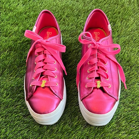 Women’s Keds Barbie Edition Pink Lace-Up Platform Sneakers Size 9 - Picture 1 of 6